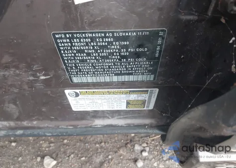 2012 Volkswagen Touareg Tdi Lux from USA, damaged, VIN WVGEK9BP7CD005798